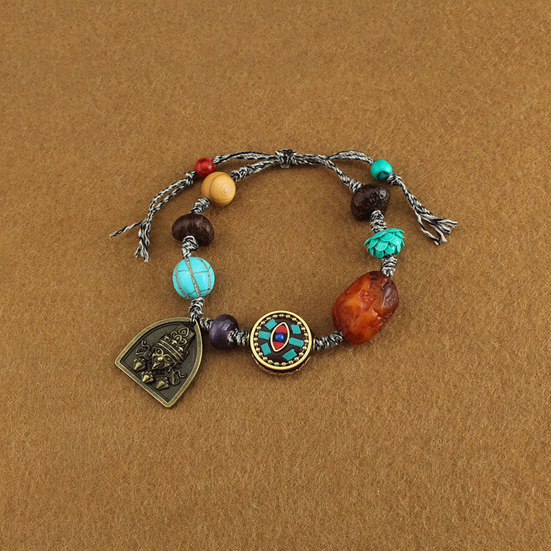 Buddha Stones Tibetisches Buddhaauge Türkis Lotus Zakiram Schutzseil Armband - image 2