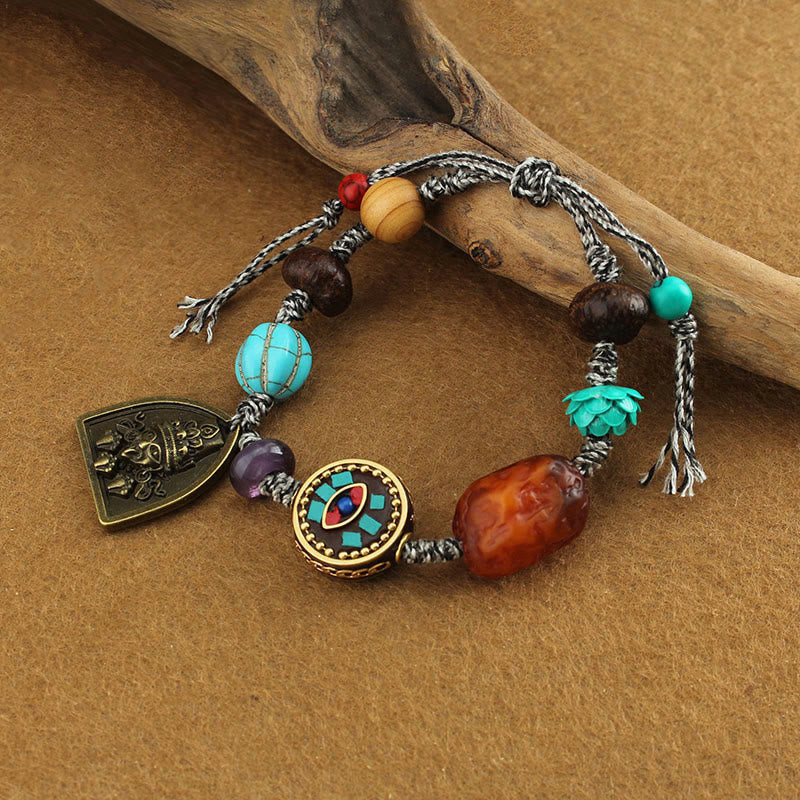 Buddha Stones Tibetisches Buddhaauge Türkis Lotus Zakiram Schutzseil Armband - image 3