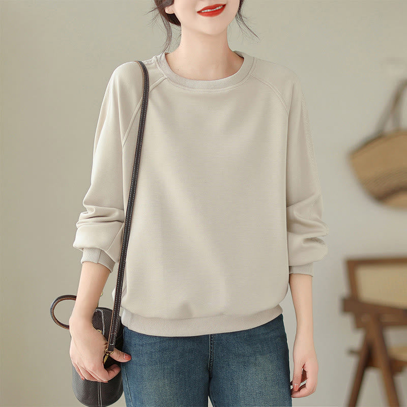 Buddha Stones Fall Plain Rundhalsausschnitt Baumwolle Pullover Damen Sweatshirt  - AntikWeiß - US14， UK/AU18，EU46 (2XL) - image 1