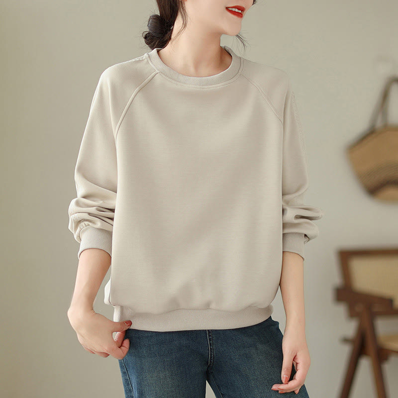 Buddha Stones Fall Plain Rundhalsausschnitt Baumwolle Pullover Damen Sweatshirt  - image 5