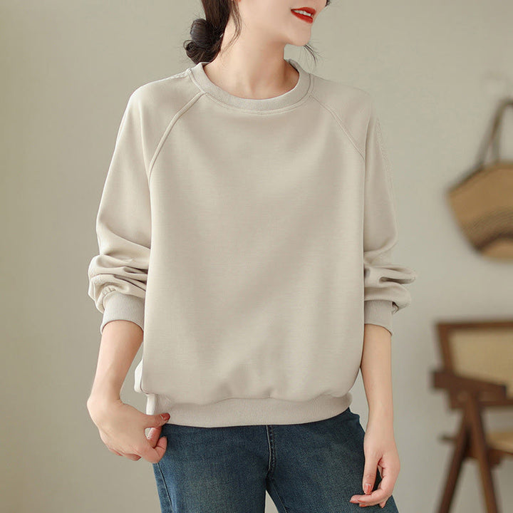 Buddha Stones Fall Plain Rundhalsausschnitt Baumwolle Pullover Damen Sweatshirt  - image 5