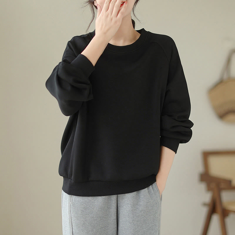 Buddha Stones Fall Plain Rundhalsausschnitt Baumwolle Pullover Damen Sweatshirt  - Schwarz - US14， UK/AU18，EU46 (2XL) - image 8