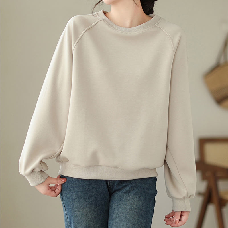 Buddha Stones Fall Plain Rundhalsausschnitt Baumwolle Pullover Damen Sweatshirt  - image 4