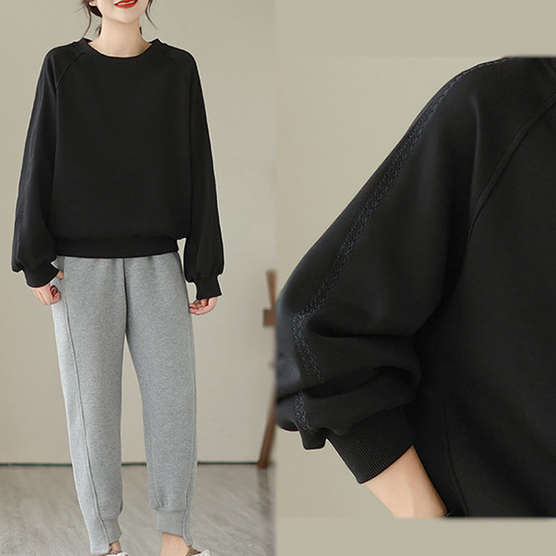 Buddha Stones Fall Plain Rundhalsausschnitt Baumwolle Pullover Damen Sweatshirt  - image 13