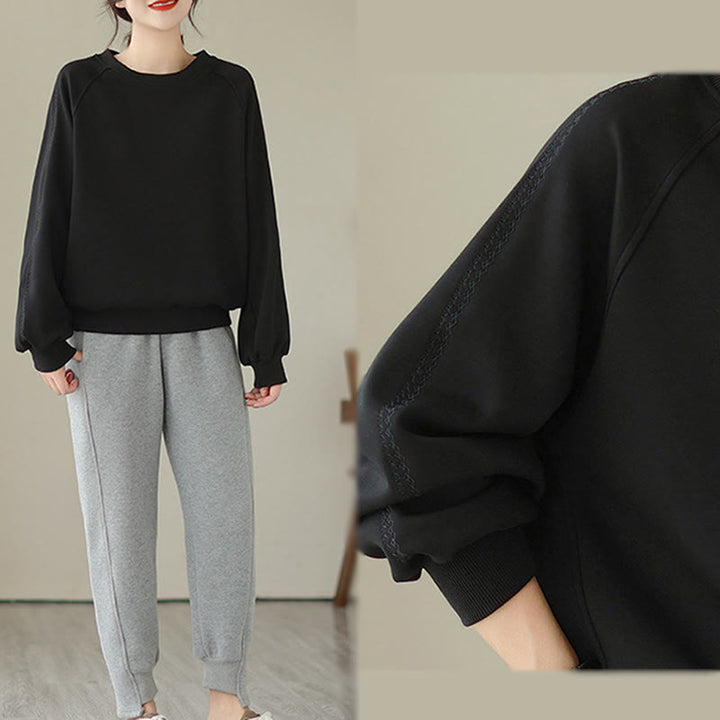 Buddha Stones Fall Plain Rundhalsausschnitt Baumwolle Pullover Damen Sweatshirt  - image 13