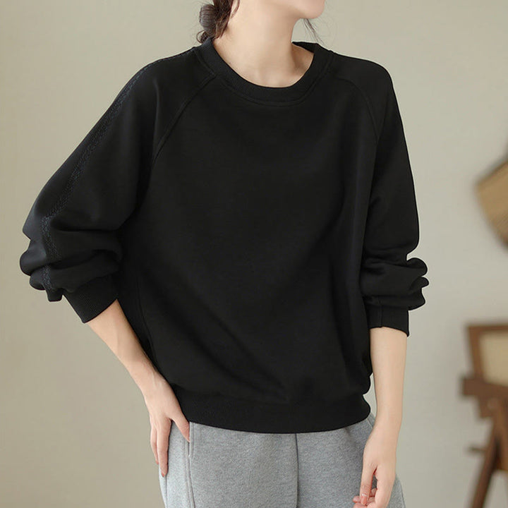 Buddha Stones Fall Plain Rundhalsausschnitt Baumwolle Pullover Damen Sweatshirt  - image 11