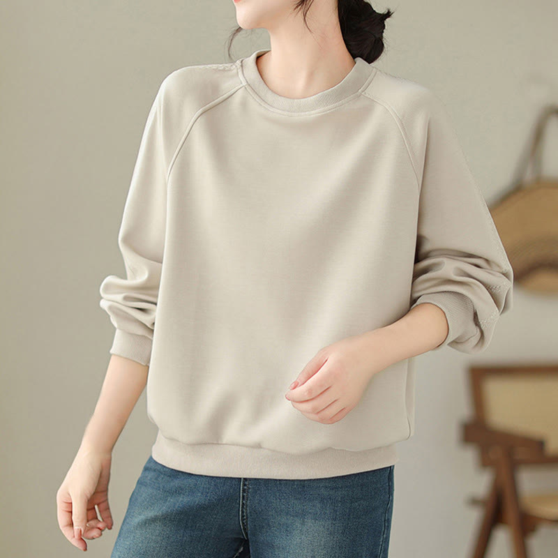 Buddha Stones Fall Plain Rundhalsausschnitt Baumwolle Pullover Damen Sweatshirt  - image 2