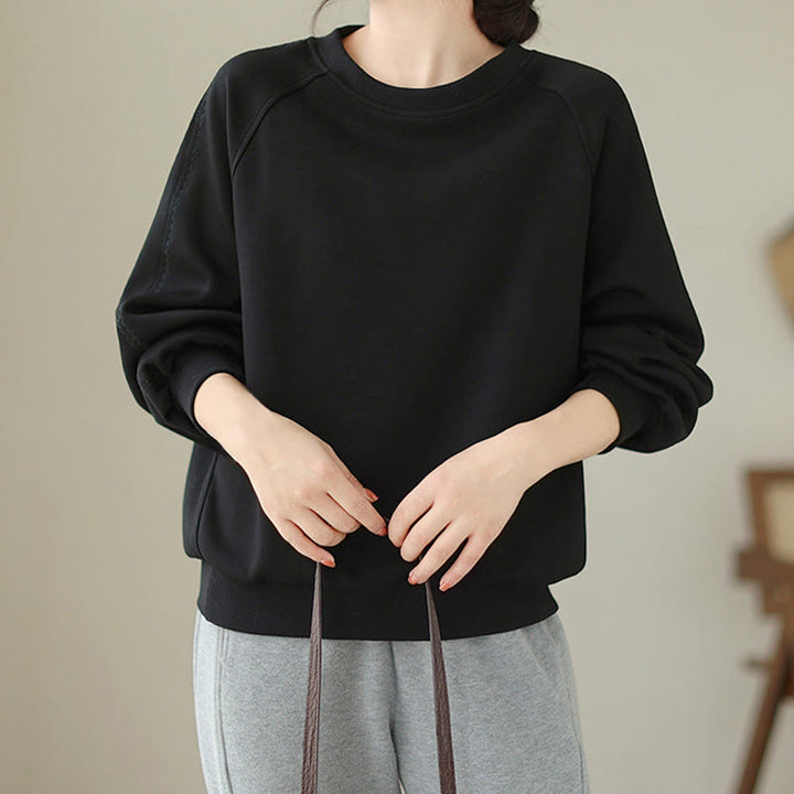 Buddha Stones Fall Plain Rundhalsausschnitt Baumwolle Pullover Damen Sweatshirt  - image 9