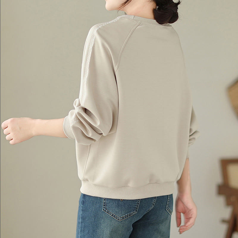 Buddha Stones Fall Plain Rundhalsausschnitt Baumwolle Pullover Damen Sweatshirt  - image 3