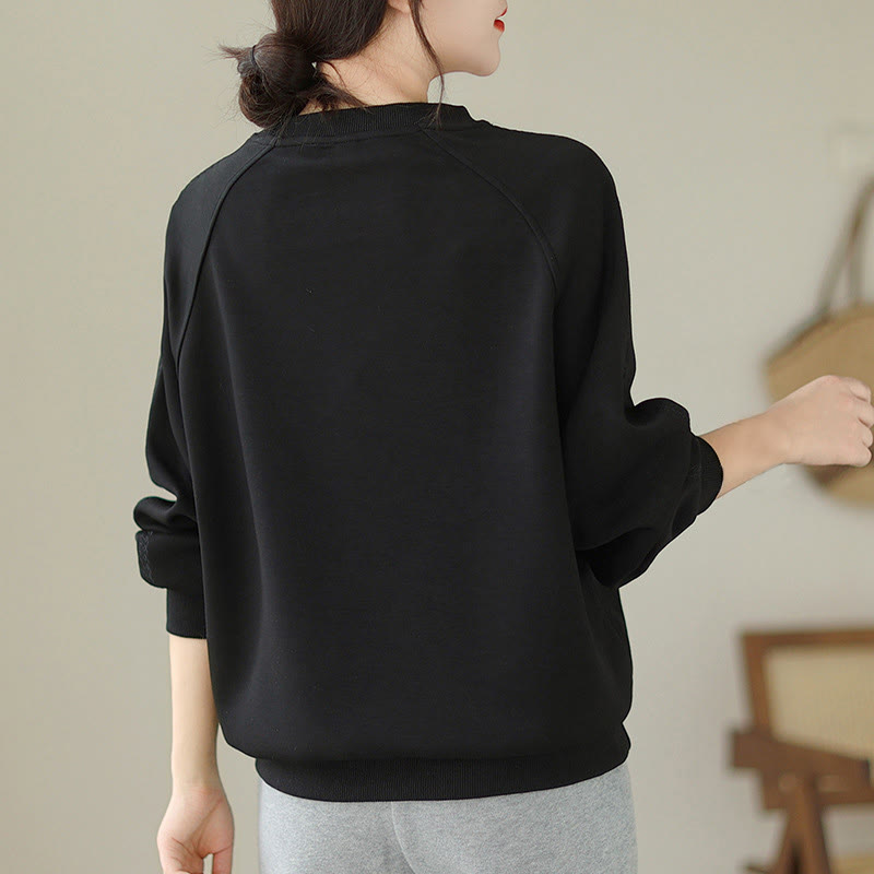 Buddha Stones Fall Plain Rundhalsausschnitt Baumwolle Pullover Damen Sweatshirt  - image 10