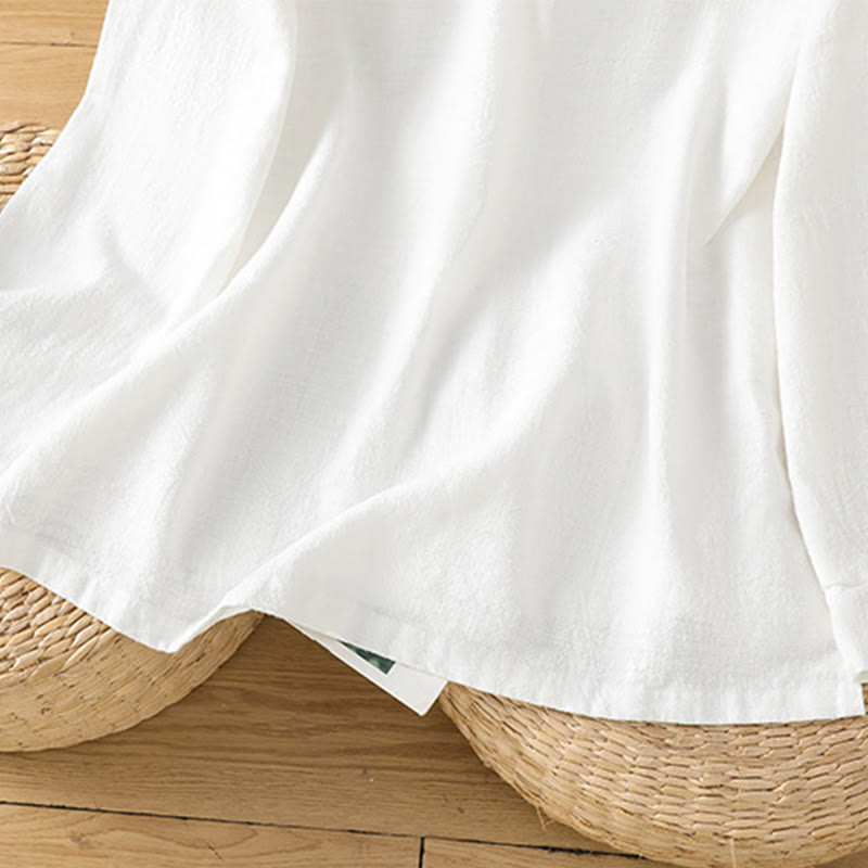 Buddha Stones Spring Einfarbiges Damenhemd aus Baumwolle und Leinen mit einfachem Saum und Schlitz - image 19