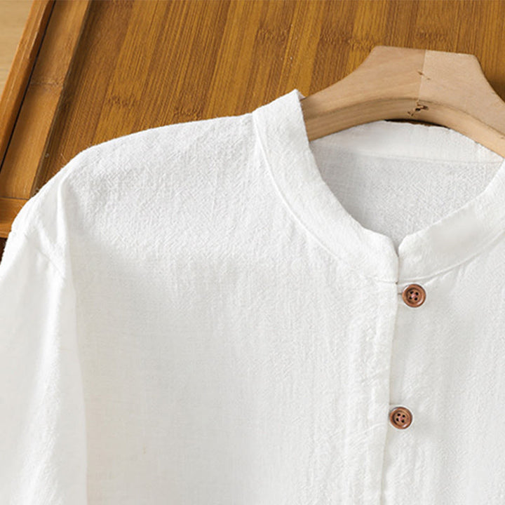 Buddha Stones Spring Einfarbiges Damenhemd aus Baumwolle und Leinen mit einfachem Saum und Schlitz - image 12