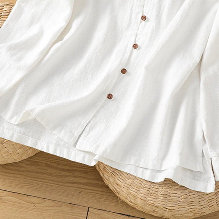 Buddha Stones Spring Einfarbiges Damenhemd aus Baumwolle und Leinen mit einfachem Saum und Schlitz - image 17
