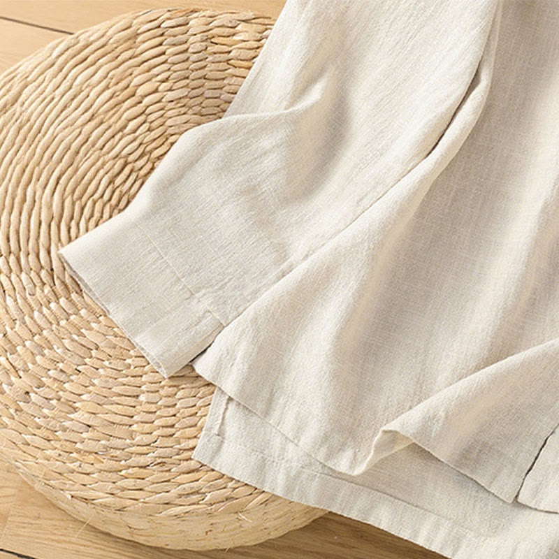 Buddha Stones Spring Einfarbiges Damenhemd aus Baumwolle und Leinen mit einfachem Saum und Schlitz - image 8