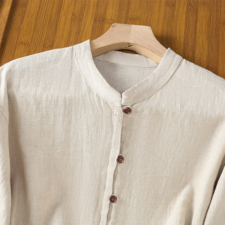 Buddha Stones Spring Einfarbiges Damenhemd aus Baumwolle und Leinen mit einfachem Saum und Schlitz - image 2