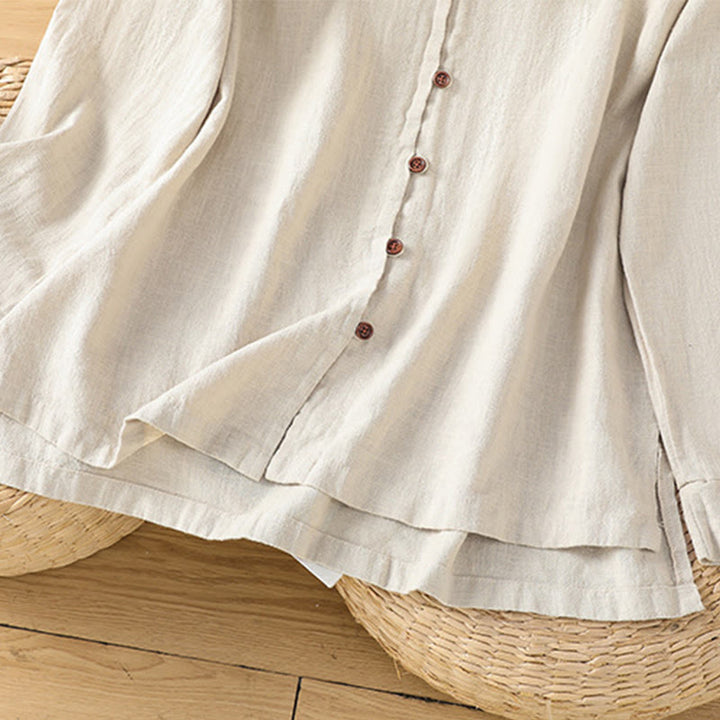 Buddha Stones Spring Einfarbiges Damenhemd aus Baumwolle und Leinen mit einfachem Saum und Schlitz - image 6
