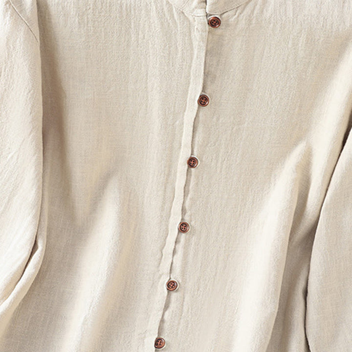 Buddha Stones Spring Einfarbiges Damenhemd aus Baumwolle und Leinen mit einfachem Saum und Schlitz - image 4