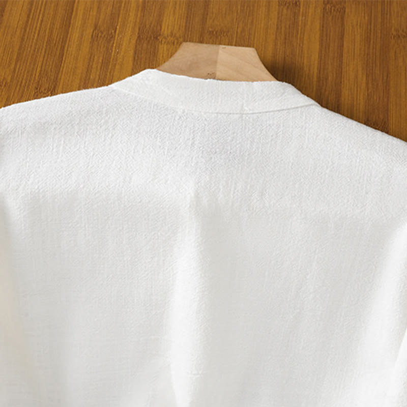 Buddha Stones Spring Einfarbiges Damenhemd aus Baumwolle und Leinen mit einfachem Saum und Schlitz - image 13