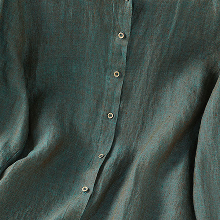 Buddha Stones Frühlings-Damenshirt mit einfarbigem Knopfdesign, Rüschen und Rundhalsausschnitt - image 3