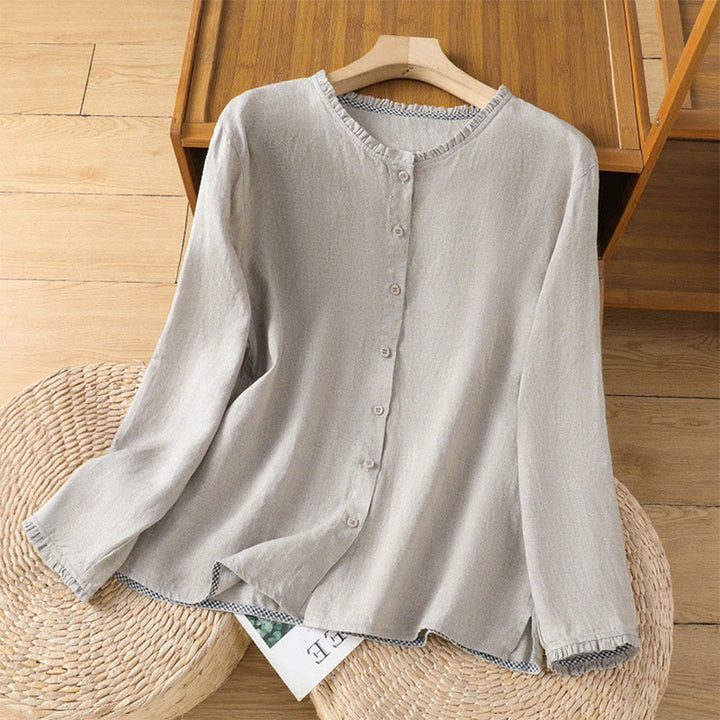 Buddha Stones Frühlings-Damenshirt mit einfarbigem Knopfdesign, Rüschen und Rundhalsausschnitt - Silber - US14, UK/AU18, EU46 (2XL) - image 5