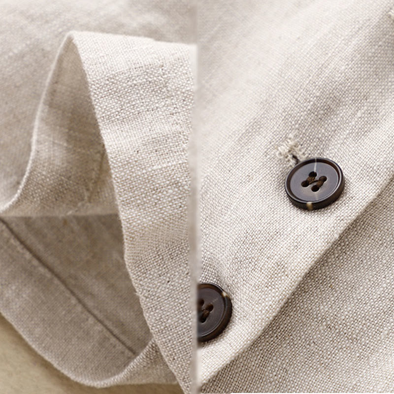 Buddha Stones Commute Retro Pure Color Revers Baumwolle Leinen Damenjacke mit Taschen - image 9