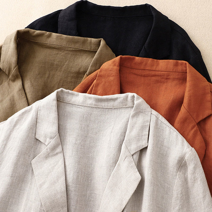 Buddha Stones Commute Retro Pure Color Revers Baumwolle Leinen Damenjacke mit Taschen - image 17