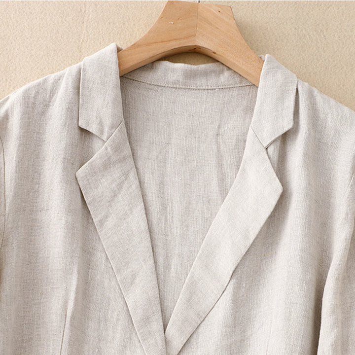 Buddha Stones Commute Retro Pure Color Revers Baumwolle Leinen Damenjacke mit Taschen - image 8