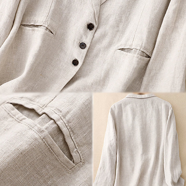 Buddha Stones Commute Retro Pure Color Revers Baumwolle Leinen Damenjacke mit Taschen - image 12