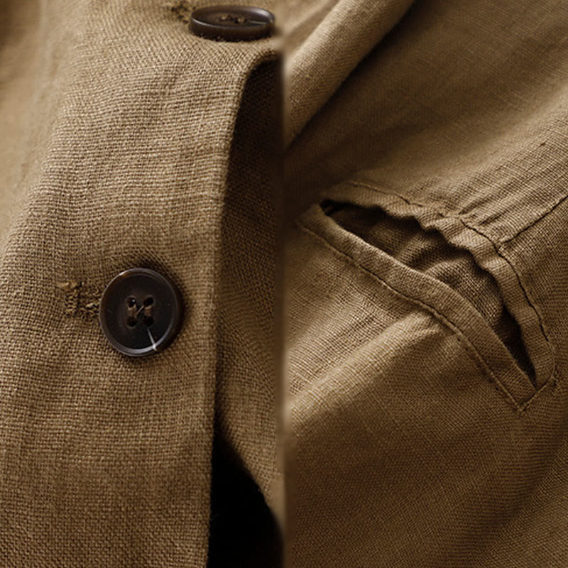 Buddha Stones Commute Retro Pure Color Revers Baumwolle Leinen Damenjacke mit Taschen - image 3