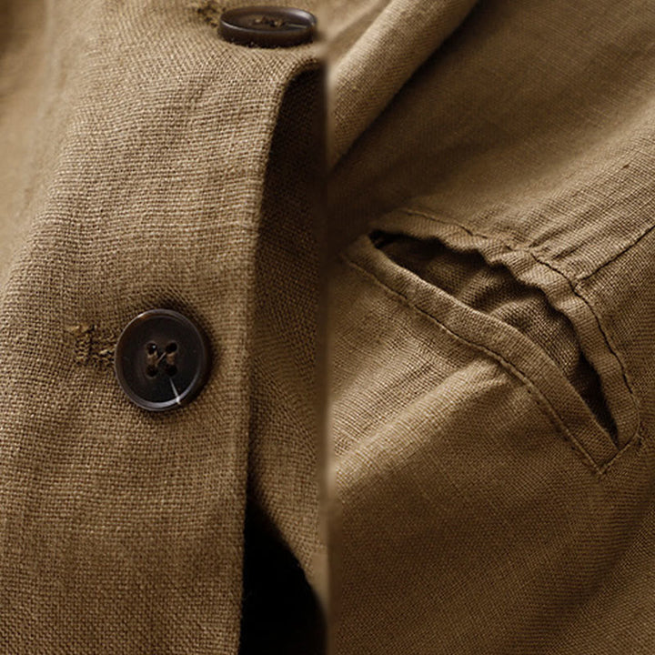 Buddha Stones Commute Retro Pure Color Revers Baumwolle Leinen Damenjacke mit Taschen - image 3