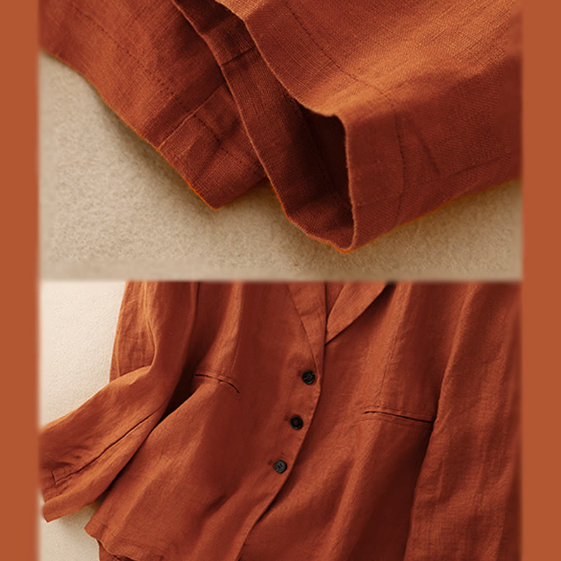 Buddha Stones Commute Retro Pure Color Revers Baumwolle Leinen Damenjacke mit Taschen - image 15