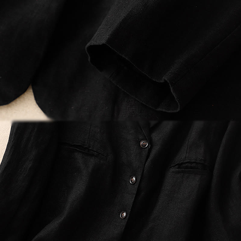 Buddha Stones Commute Retro Pure Color Revers Baumwolle Leinen Damenjacke mit Taschen - image 6