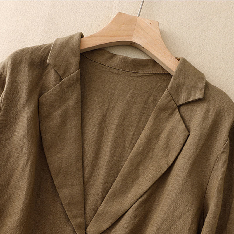 Buddha Stones Commute Retro Pure Color Revers Baumwolle Leinen Damenjacke mit Taschen - image 1