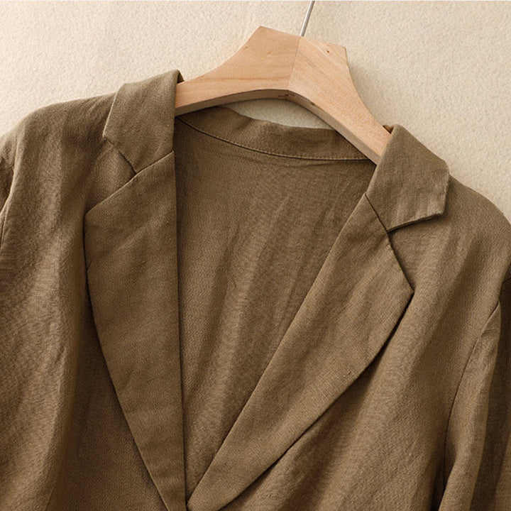 Buddha Stones Commute Retro Pure Color Revers Baumwolle Leinen Damenjacke mit Taschen - image 1