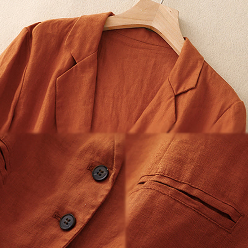 Buddha Stones Commute Retro Pure Color Revers Baumwolle Leinen Damenjacke mit Taschen - image 14