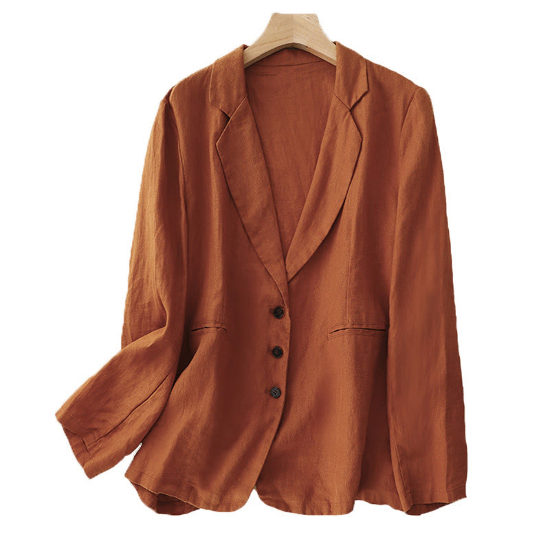 Buddha Stones Commute Retro Pure Color Revers Baumwolle Leinen Damenjacke mit Taschen - image 17