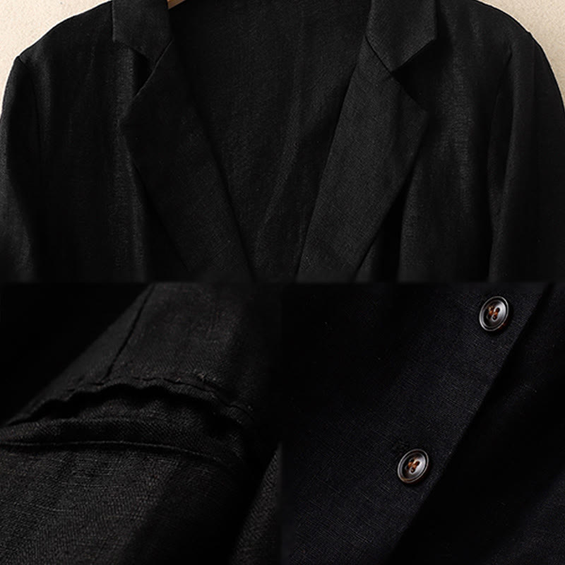 Buddha Stones Commute Retro Pure Color Revers Baumwolle Leinen Damenjacke mit Taschen - image 5