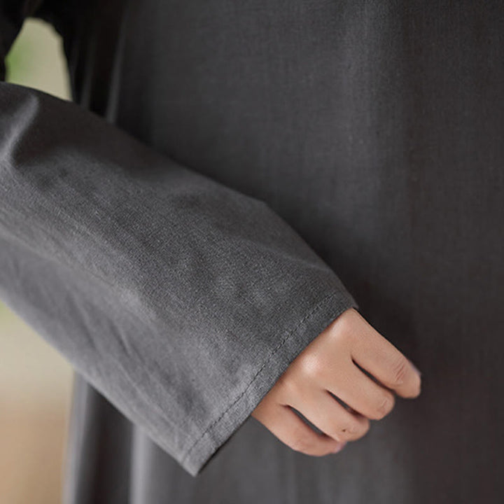 Buddha Stones – Lässiges, schlichtes Midikleid aus Baumwolle und Leinen mit Rundhalsausschnitt und Taschen - image 8
