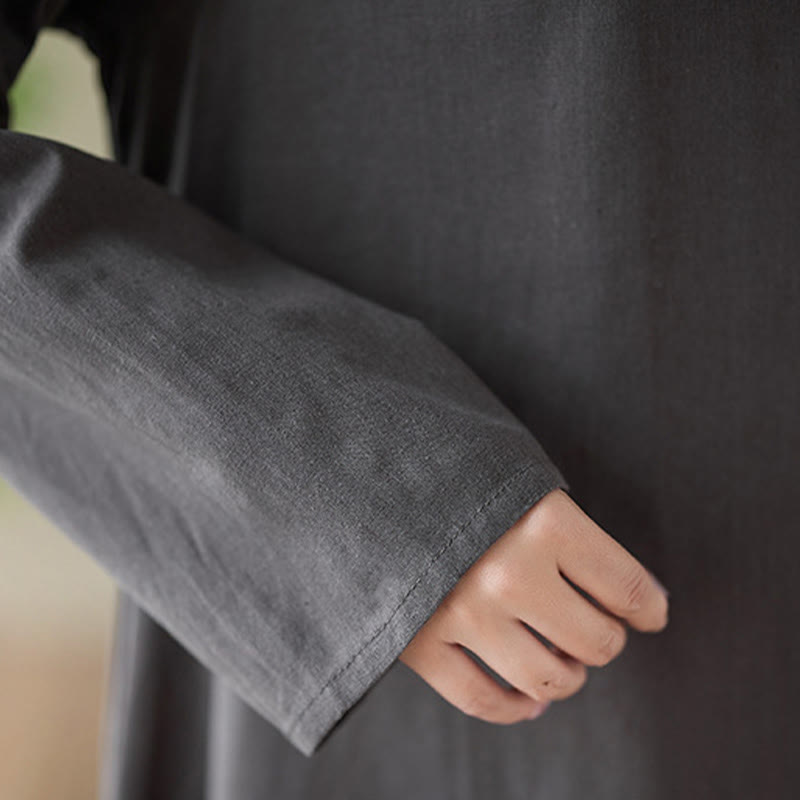 Buddha Stones – Lässiges, schlichtes Midikleid aus Baumwolle und Leinen mit Rundhalsausschnitt und Taschen - image 7