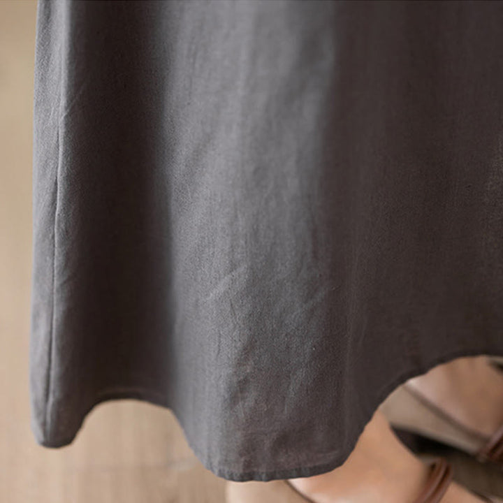 Buddha Stones – Lässiges, schlichtes Midikleid aus Baumwolle und Leinen mit Rundhalsausschnitt und Taschen - image 9