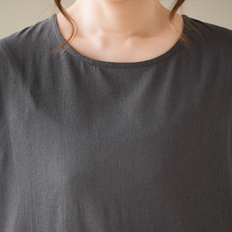 Buddha Stones – Lässiges, schlichtes Midikleid aus Baumwolle und Leinen mit Rundhalsausschnitt und Taschen - image 10