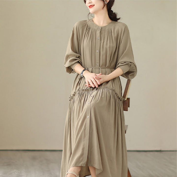 Buddha Stones – Lässiges, schlichtes Midikleid aus Polyester mit Rundhalsausschnitt und Taschen - image 4