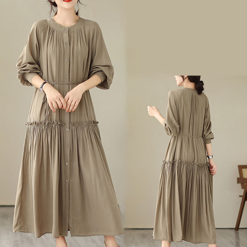 Buddha Stones – Lässiges, schlichtes Midikleid aus Polyester mit Rundhalsausschnitt und Taschen - image 6