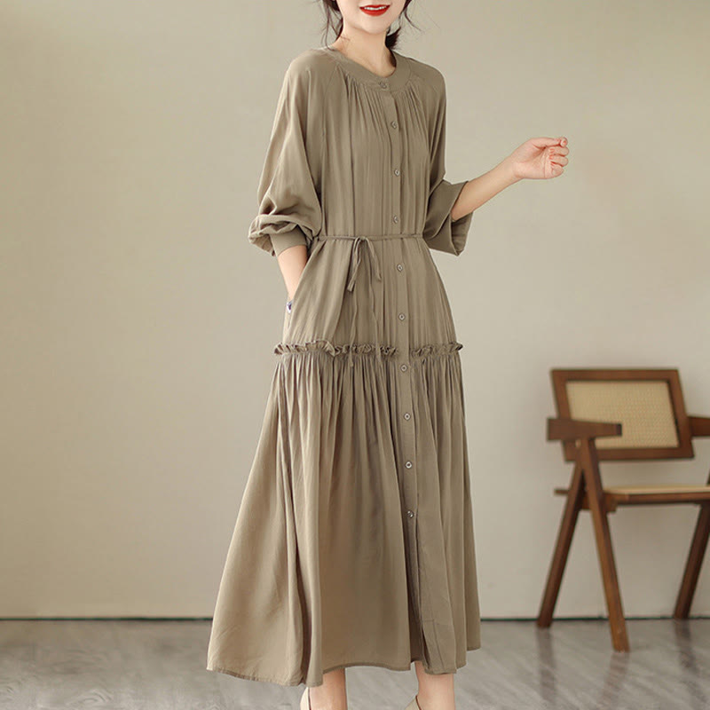 Buddha Stones – Lässiges, schlichtes Midikleid aus Polyester mit Rundhalsausschnitt und Taschen - image 3