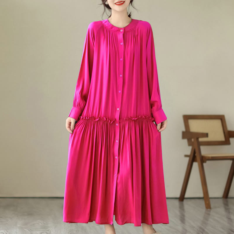 Buddha Stones – Lässiges, schlichtes Midikleid aus Polyester mit Rundhalsausschnitt und Taschen - DeepPink - US4-6， UK/AU8-10，EU36-38 (F) - image 9