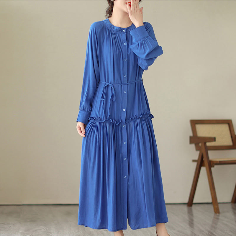 Buddha Stones – Lässiges, schlichtes Midikleid aus Polyester mit Rundhalsausschnitt und Taschen - image 12