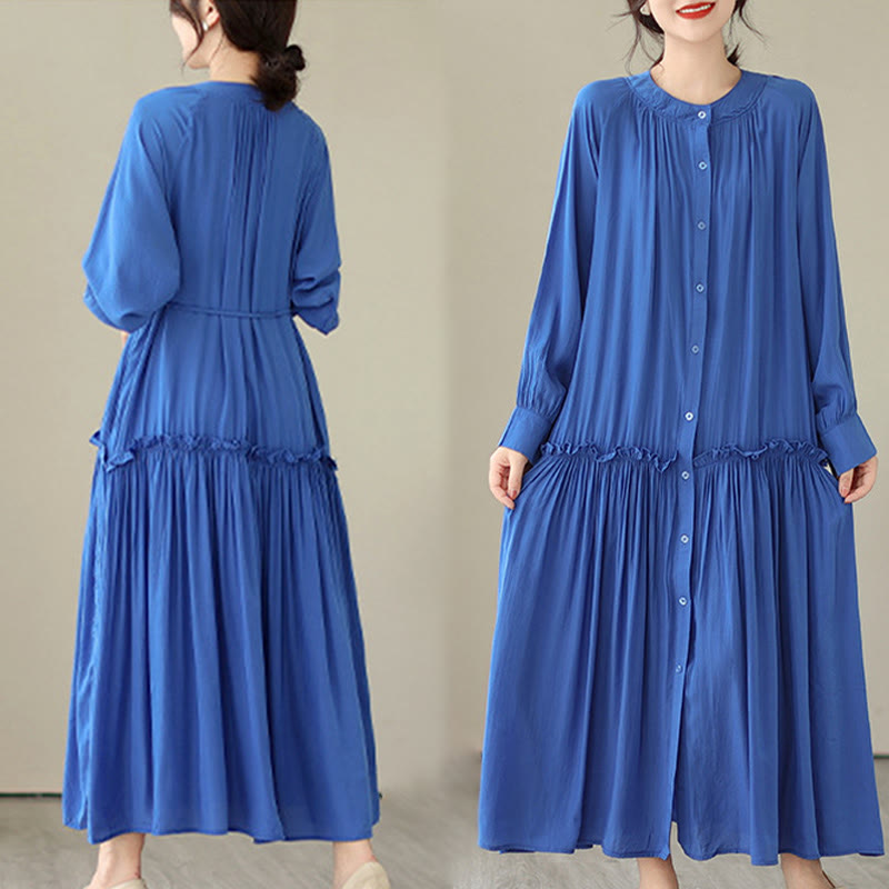 Buddha Stones – Lässiges, schlichtes Midikleid aus Polyester mit Rundhalsausschnitt und Taschen - image 16