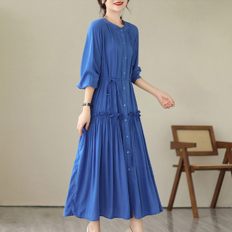 Buddha Stones – Lässiges, schlichtes Midikleid aus Polyester mit Rundhalsausschnitt und Taschen - image 13