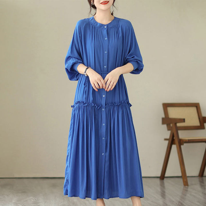 Buddha Stones – Lässiges, schlichtes Midikleid aus Polyester mit Rundhalsausschnitt und Taschen - Königsblau - US4-6， UK/AU8-10，EU36-38 (F) - image 11