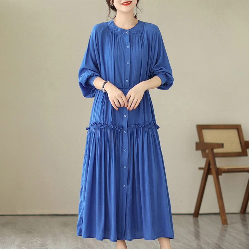 Buddha Stones – Lässiges, schlichtes Midikleid aus Polyester mit Rundhalsausschnitt und Taschen - Königsblau - US4-6, UK/AU8-10, EU36-38 (F) - image 10